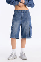 Lyon Cargo Denim Jorts - Medium Wash