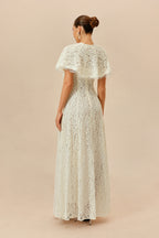 Make An Entrance White Floral Lace Maxi Dress With Cape