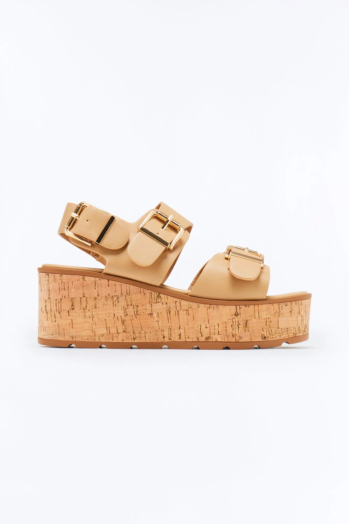 Earnest Buckle Cork Platform Sandals - Black