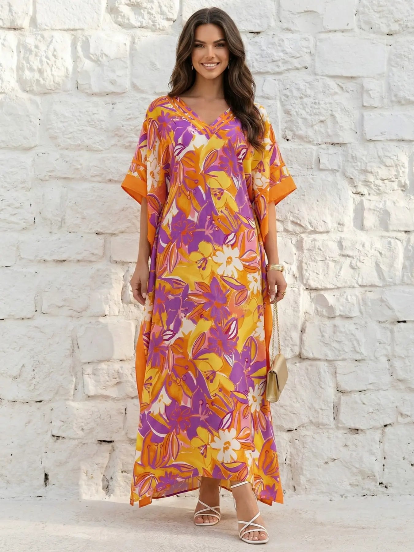 EDOLYNSA Leopard kaftans for woman caftan beach printing Moo Moo Dress casual cover up Bohemian daily wear Soft Homewear vacation party long dress lounge wear Q1615