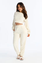Keep You Cozy Plush Crew Neck PJ Jogger Set - Black