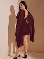Plus Size Women's Solid Color Elegant Asymmetric Hem Mini Dress, Black Dress Dinner Evening Summer