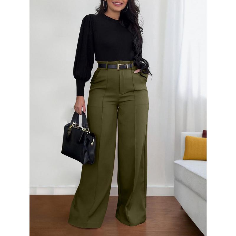 Women's Autumn New Commuter Casual Versatile Khaki Solid Color Draped Suit Pants Loose Straight Long Pants