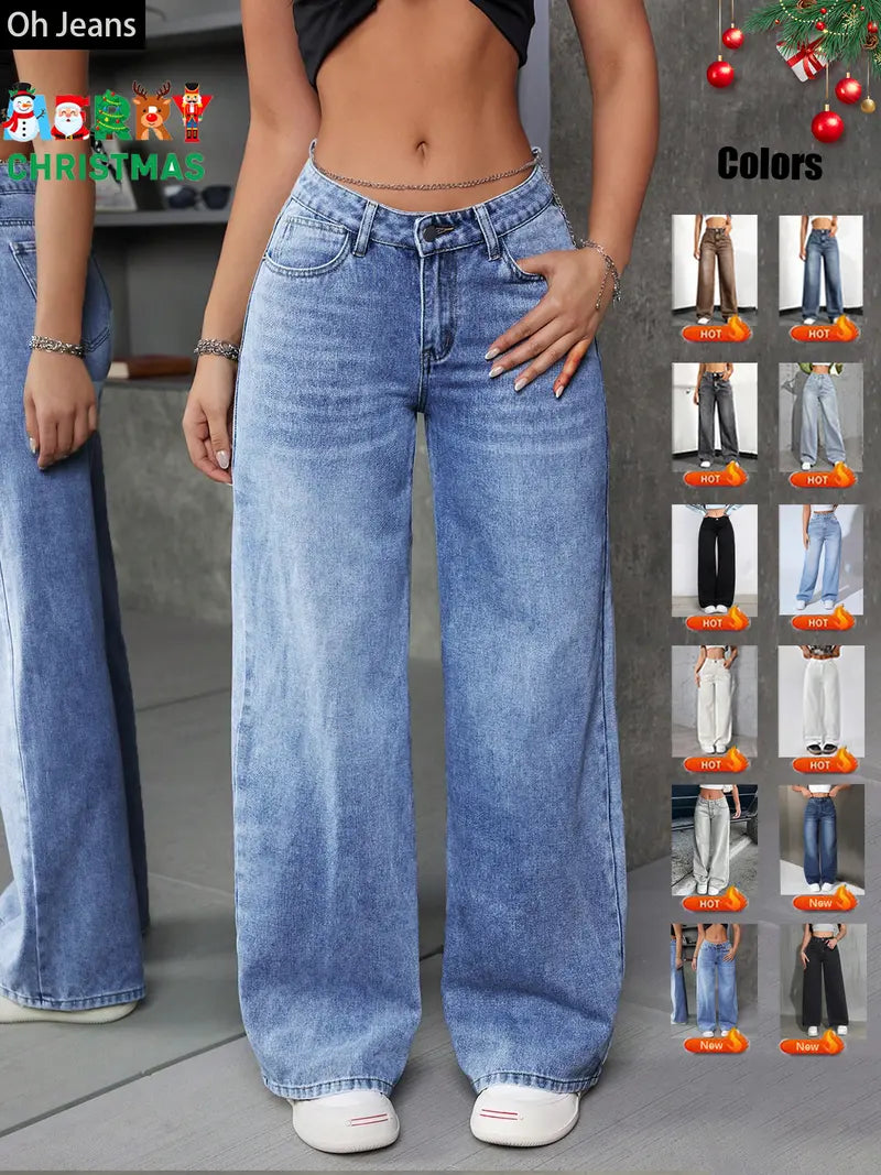 Women's Elastic Waist Denim Jeans with Pockets and Buttons, Casual Basic Fashion Comfortable Trousers for All Seasons, Perfect for Any Occasionstacked pants