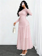 Women's Gothic Sexy Elegant Modern Contrast Stripe Asymmetrical Ruffle Waist Double-Layer Mesh Long Sleeve Dress, Suitable For Dates, Vacations And Daily Commute Spring