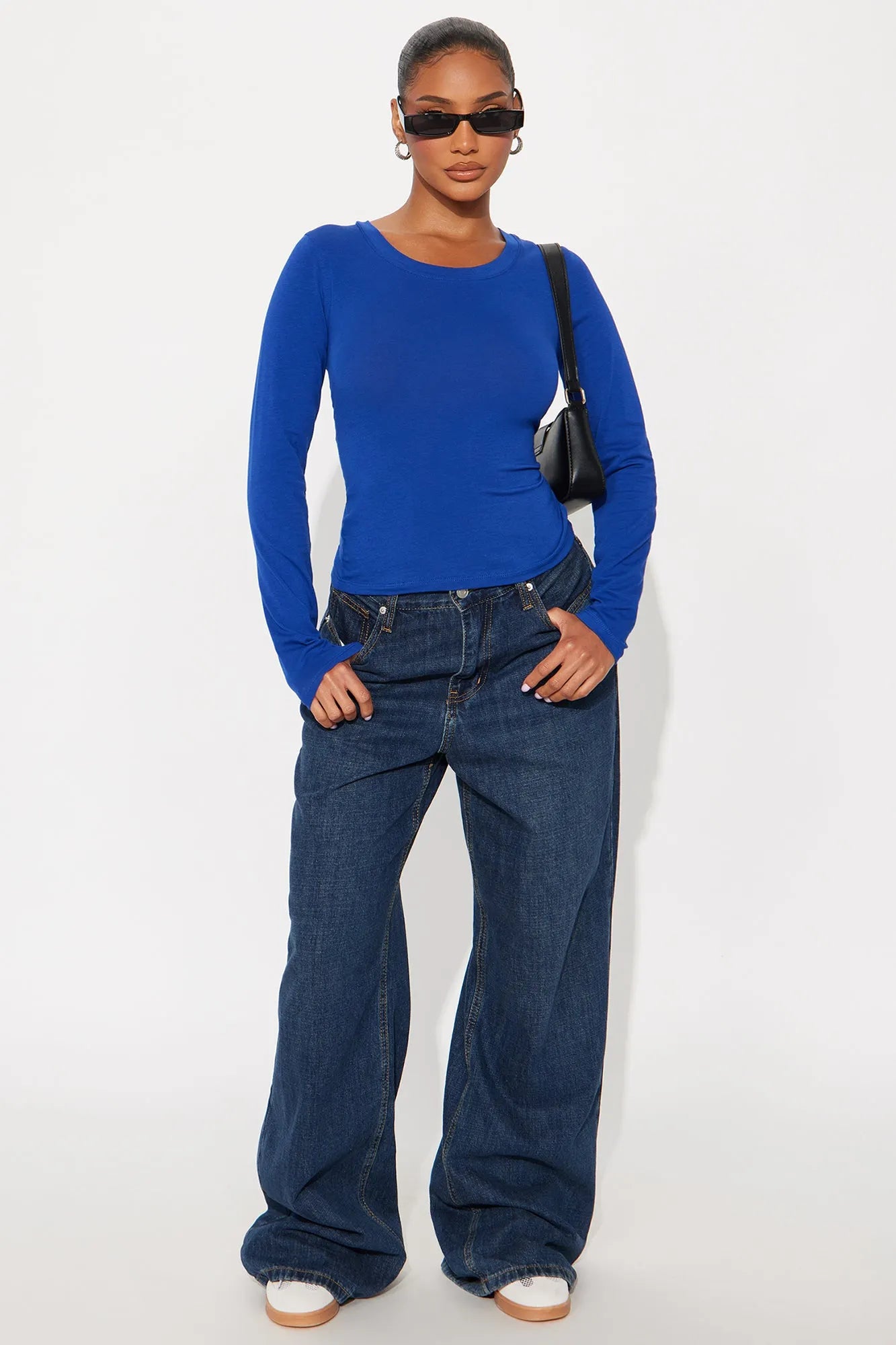 Elise Round Neck Long Sleeve Top - Black