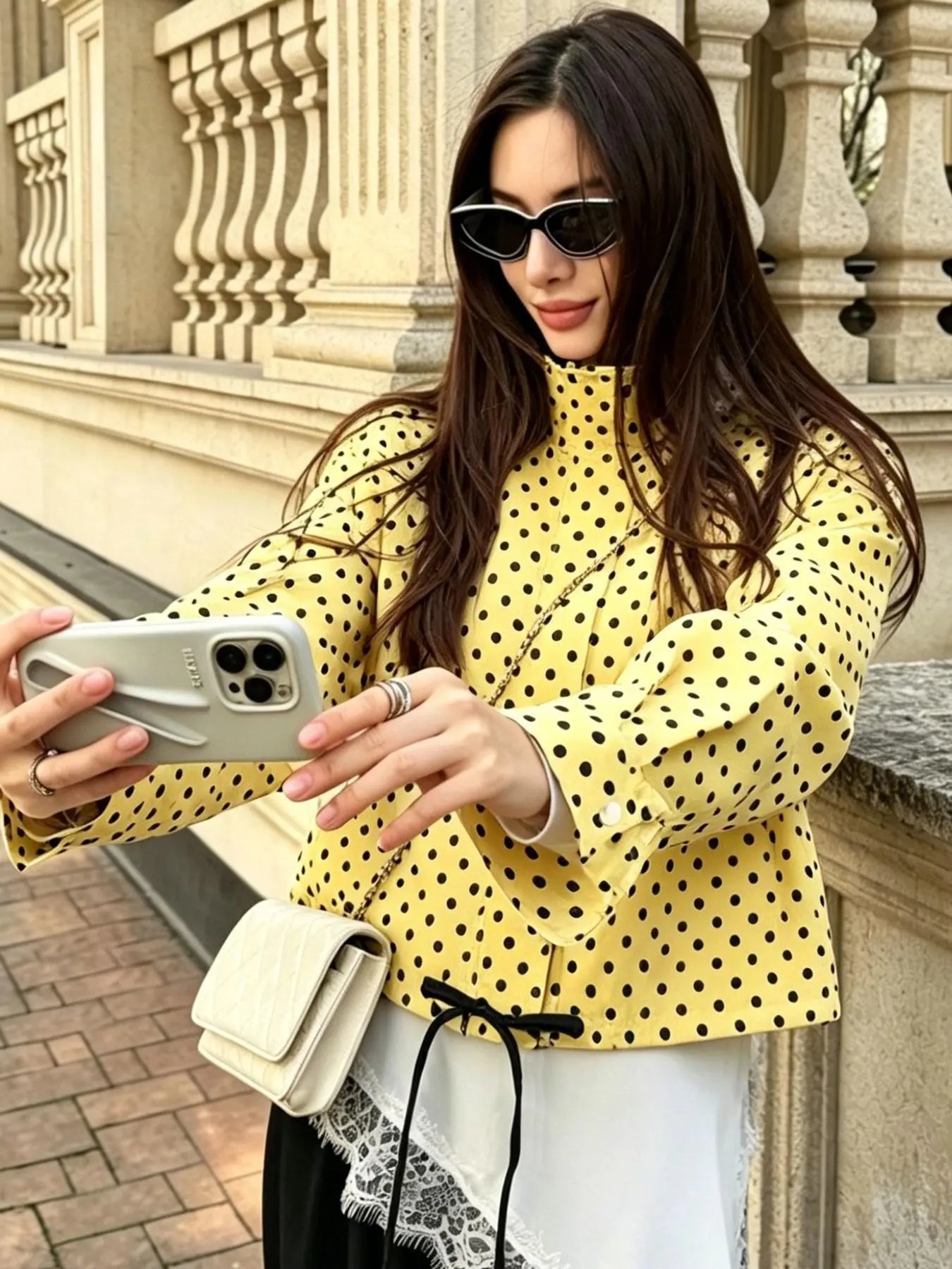 Women's Polka Dot Blazer Jacket Street Style Spot Summer Yellow Brown Pink Design Fashionable Long Sleeve Top for Casual & Vacation Wear Fashion Fit Jacket