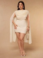 Plus Size Women's Solid Color Elegant Asymmetric Hem Mini Dress, Black Dress Dinner Evening Summer