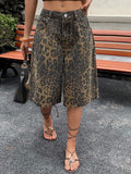 Livesso Tall Women's Leopard Print Loose Casual Capri Jeans, Vacation Style, Tall Women Summer