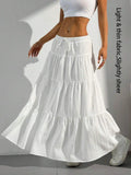 Women's Solid Color Tie Front Loose Skirt, Boho Bohemian Fashion Casual Maxi Long Skirt for Daily Wear, Holidays and Vacations, Summer Ladies Bottoms