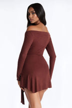 Priscilla Belted Sweater Mini Dress - Brown