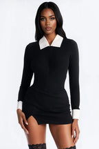 Ultimatum Collared Long Sleeve Bodysuit - Black/combo
