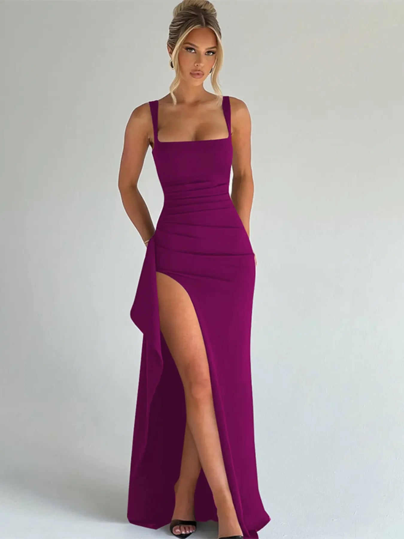 Women's Plain Split Thigh Backless Dress, Elegant Sexy Sleeveless Dress for Party Club Dating Wear, Ladies Clothes for All Seasons, Floor Length Slip Dress, Evening Party Dresses