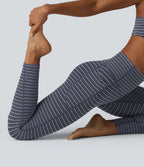 UltraSculptTM Jacquard Stripe High Waisted Tummy Control Running Leggings with Pockets