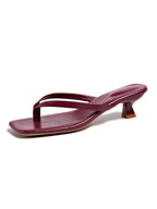 Square Toe Wide Foot Thong Sandals With Thin Heel, Versatile Outdoor Wear Thin Heel Thong Flip Flops For Women, Chic & Elegant