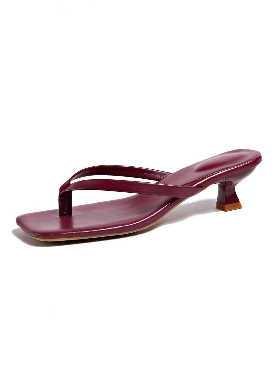 Square Toe Wide Foot Thong Sandals With Thin Heel, Versatile Outdoor Wear Thin Heel Thong Flip Flops For Women, Chic & Elegant
