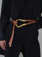 Women's Versatile Wide Waist Belt With Large Horseshoe Buckle Decor, Leather Belt For Skirts