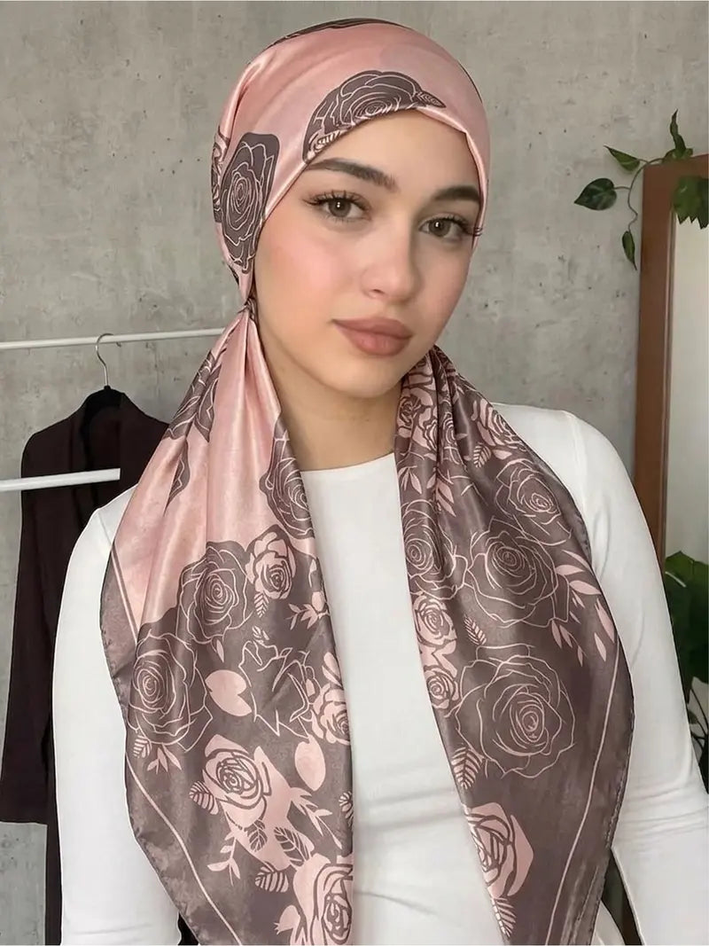 Women's Square Hijab Scarf - Color Block Print Turban