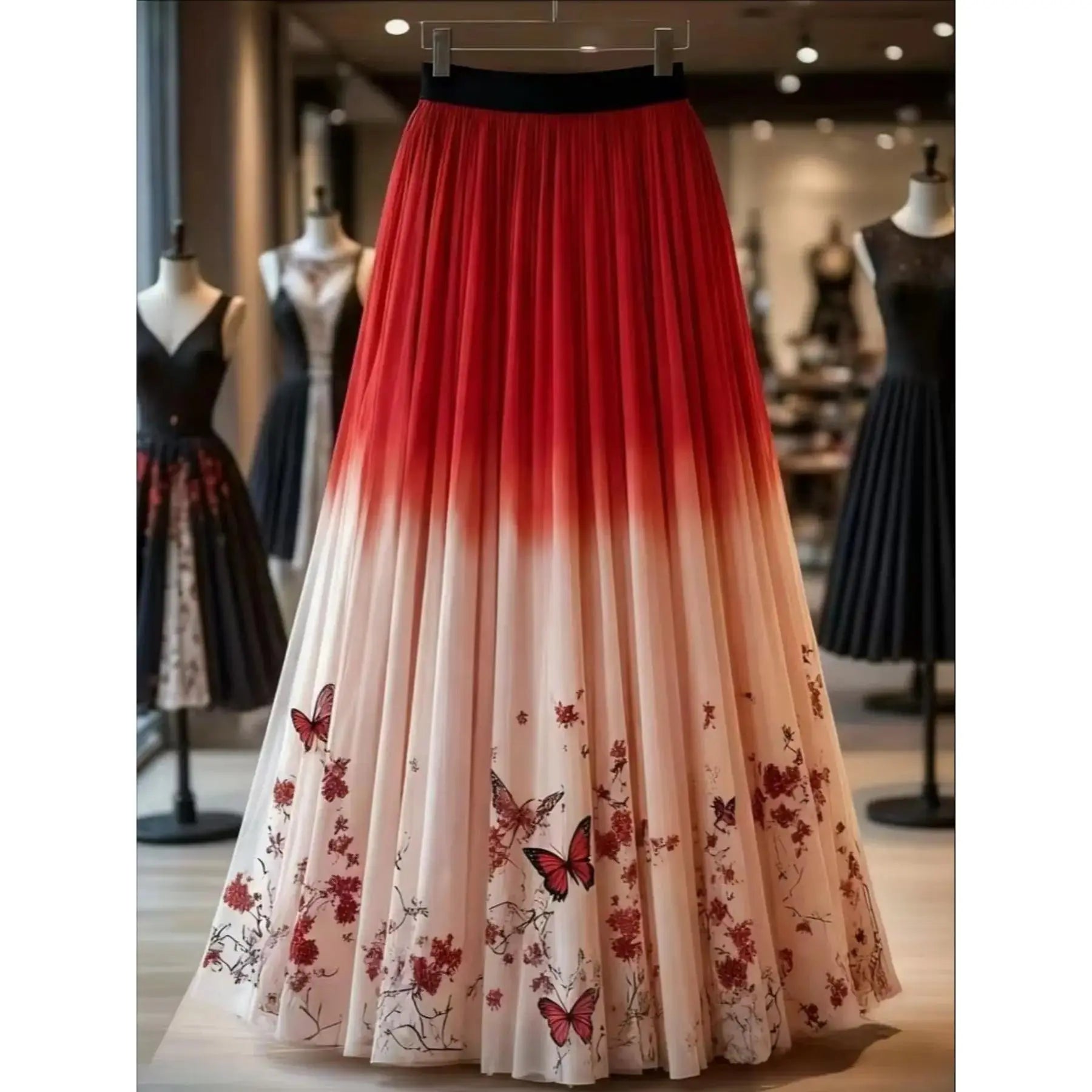 Elegant Floral Pattern Mesh Long Fitted Skirt, Women's Fashion Clothing, Perfect for Parties & Special Occasions