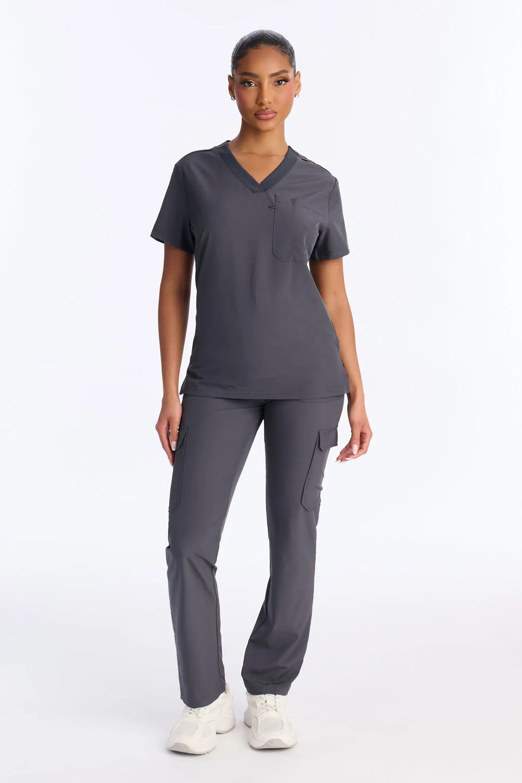 4 Way Stretch 2 Front Pocket Scrubs Rib Jogger Set - Mauve