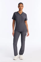 4 Way Stretch 2 Front Pocket Scrubs Rib Jogger Set - Mauve