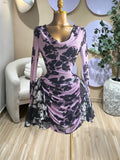 Elegant Women's Tie Dye Print Mini Dress,Layered Ruffle Bell Sleeve Bodycon V Neck Prom Dress, Vacation Beach Holiday Party Outfit Dress,Lady Casual Skirt,Female Brunch Dresses,Evening Birthday Cocktail Gown