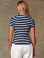 Women's Casual Red Single-Breasted Short Sleeve Fitted Top,Red Top,Christmas, Cute Vacation,Resort Wear,Summer Holiday,Spring,Spring Break,Beach