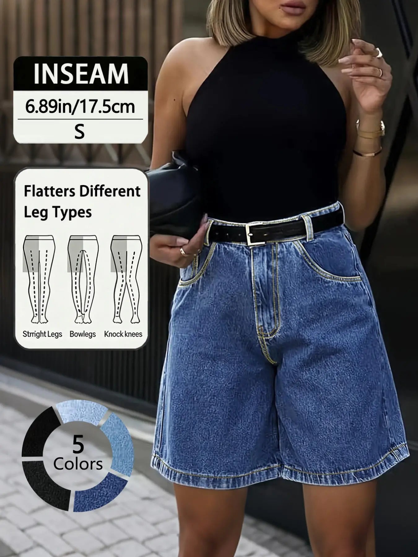Summer Elastic Waist Casual Daily Commute Streetwear Solid Color Denim Fabric Shorts Five-Quarter Pants, Comfortable and Stylish Jeans for Women