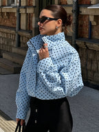 Women's Polka Dot Blazer Jacket Street Style Spot Summer Yellow Brown Pink Design Fashionable Long Sleeve Top for Casual & Vacation Wear Fashion Fit Jacket