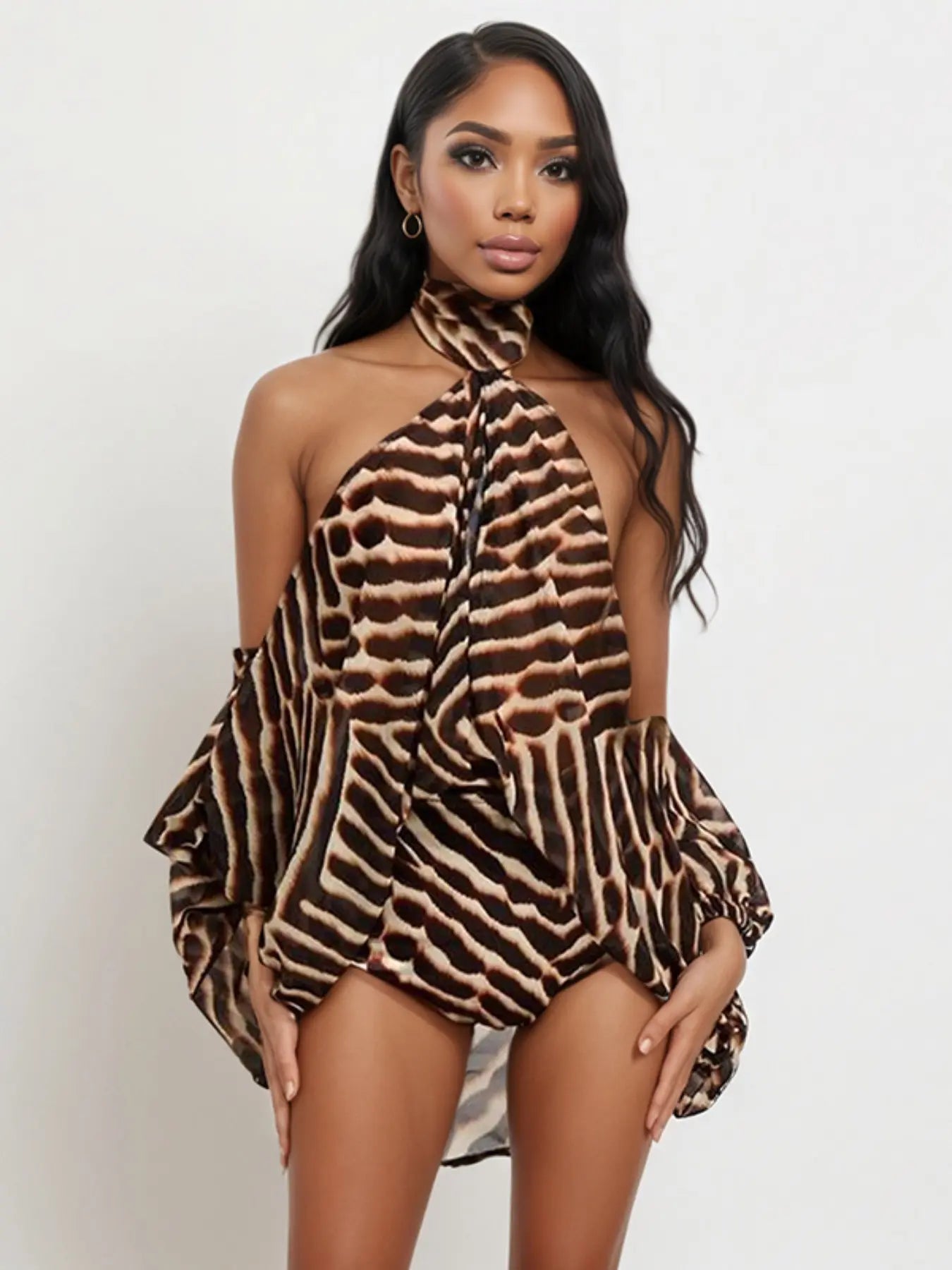 Women's 2-Piece Leopard Print Set, Casual Loose-Fit Long Top & Shorts, Fashionable Daily Wear, Perfect for Travel & Vacation