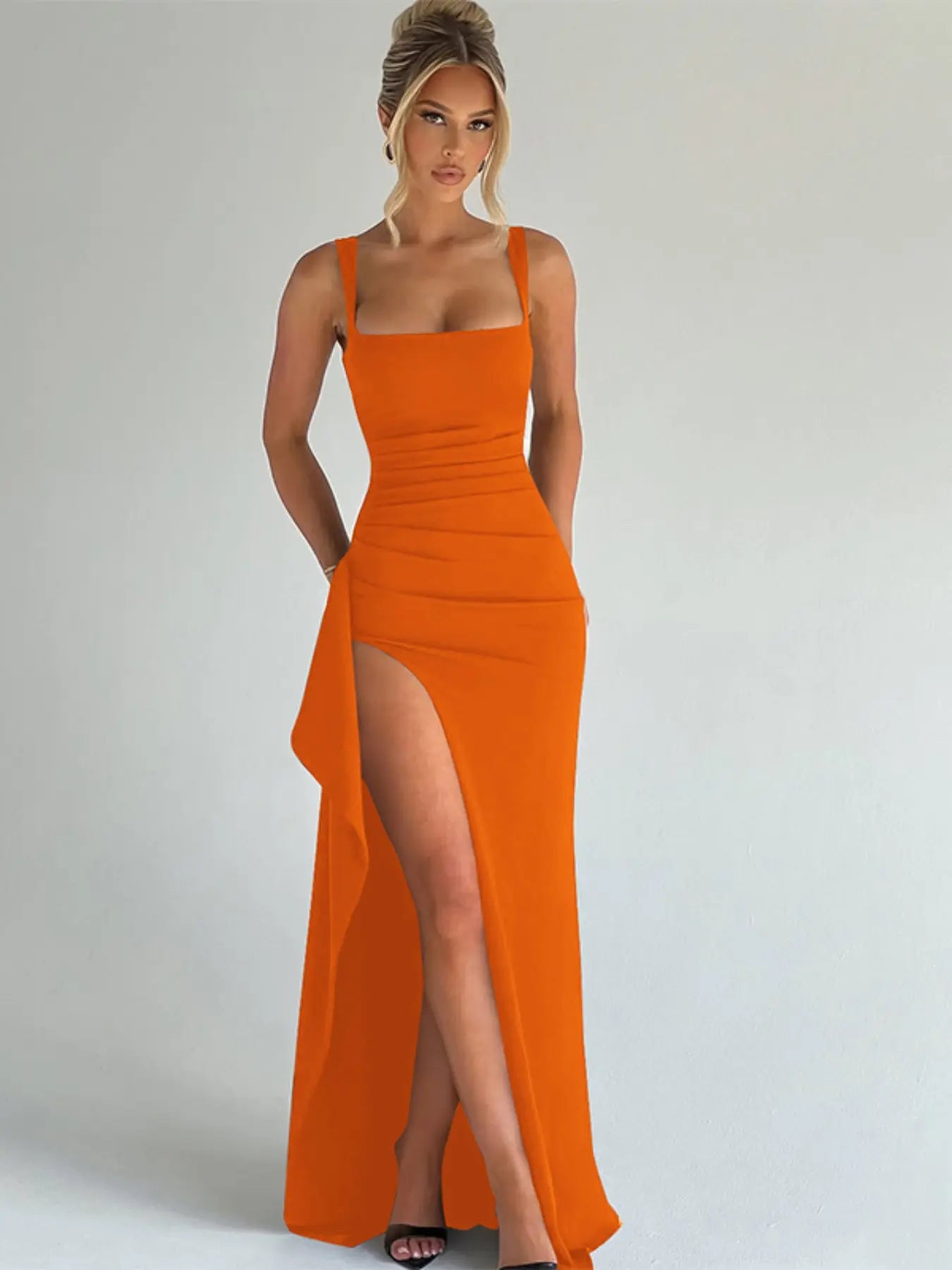Women's Plain Split Thigh Backless Dress, Elegant Sexy Sleeveless Dress for Party Club Dating Wear, Ladies Clothes for All Seasons, Floor Length Slip Dress, Evening Party Dresses