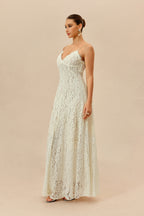 Make An Entrance White Floral Lace Maxi Dress With Cape