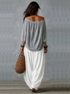 2026 New Women Two Piece Matching Set, Oversized Long off Shoulder Blouse, Elastic Cuff Lantern Pants, Casual Vacation Streetwear