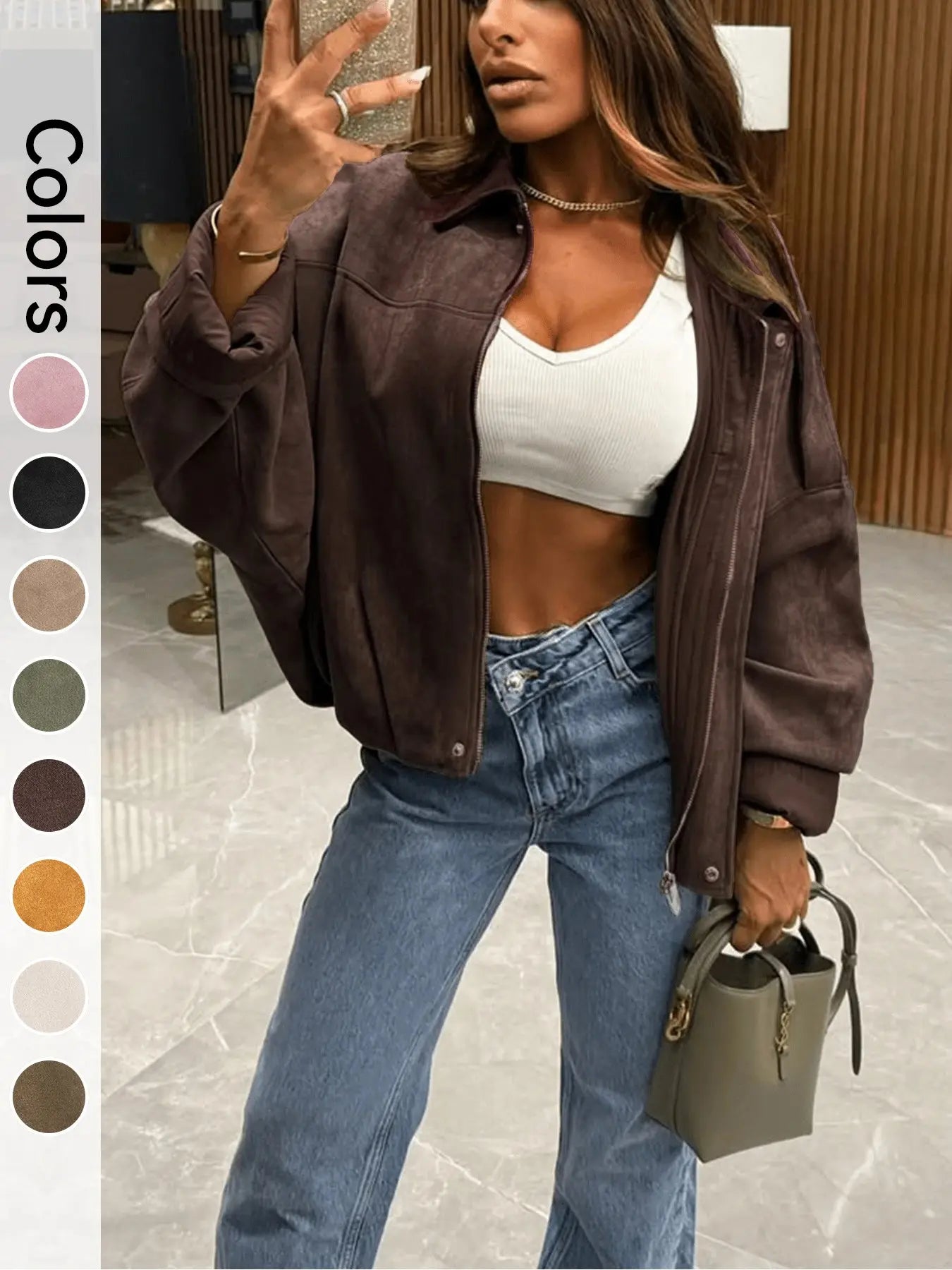 Women's Ultra-Loose Flight Jacket, Casual Zipper Comfortable Fall Daily Wear