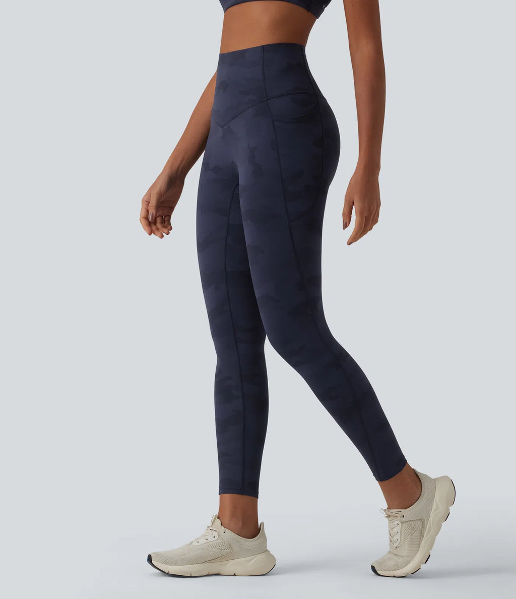 UltraSculptTM Camo Print High Waisted Tummy Control Running Leggings with Pockets