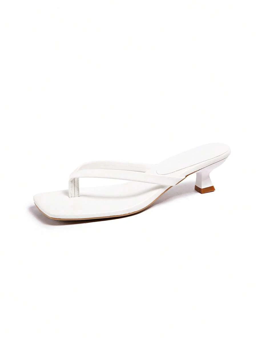 Square Toe Wide Foot Thong Sandals With Thin Heel, Versatile Outdoor Wear Thin Heel Thong Flip Flops For Women, Chic & Elegant