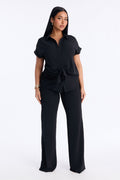 Makela Tie Front Wide Leg Pant Set - Black