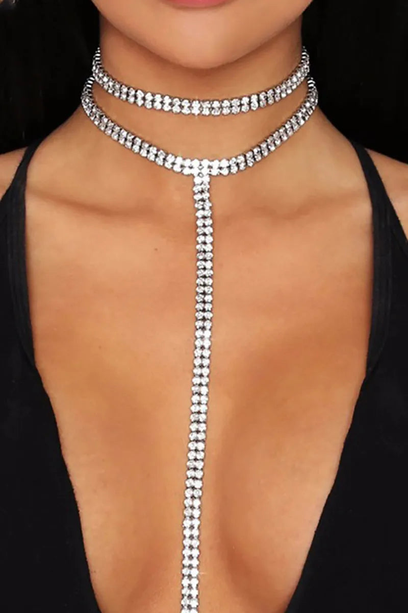Rhinestone Layered Party Long Choker Necklace