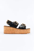 Earnest Buckle Cork Platform Sandals - Black