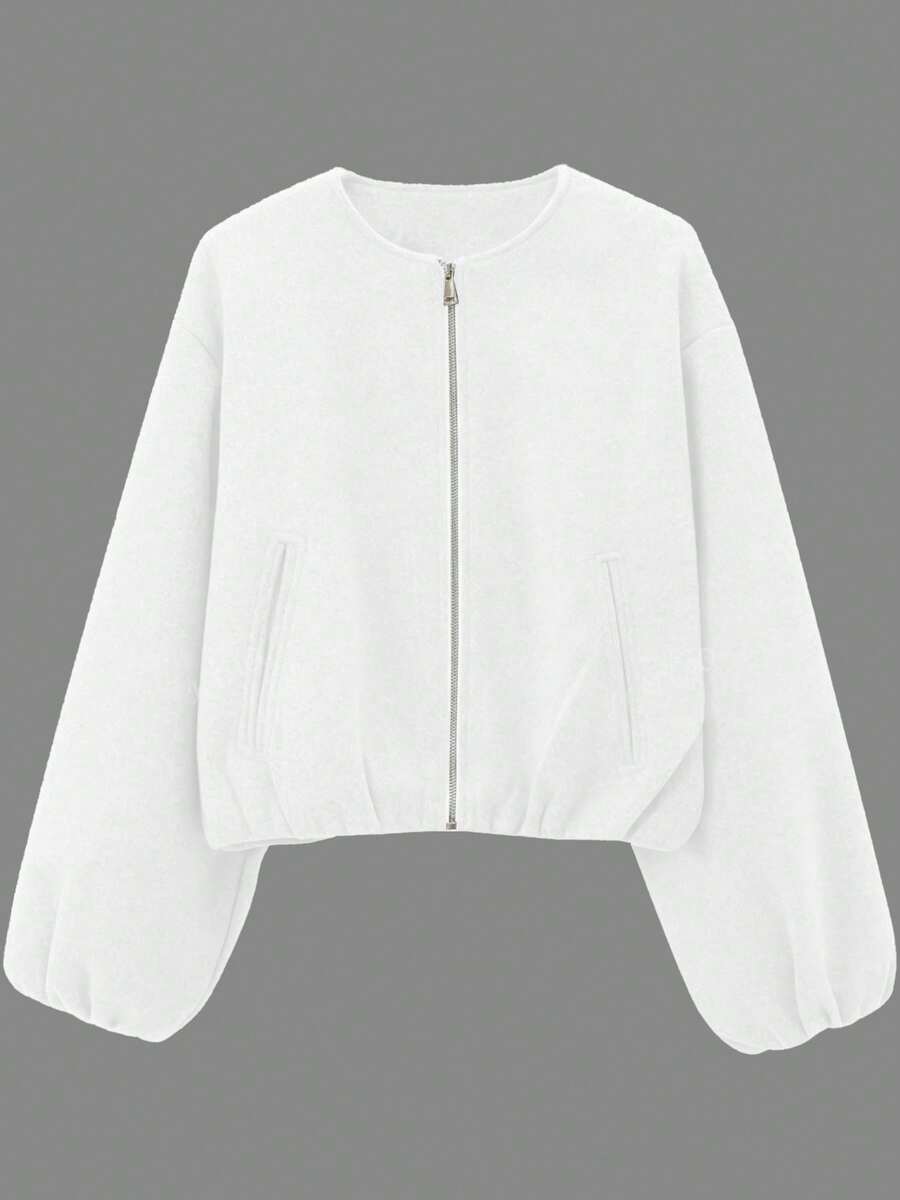 Women's Baseball Jacket Bomber Jacket Street Style Round Neck Drop Shoulder Lantern Sleeve Zip-Up Outerwear, Autumn/Winter Spring