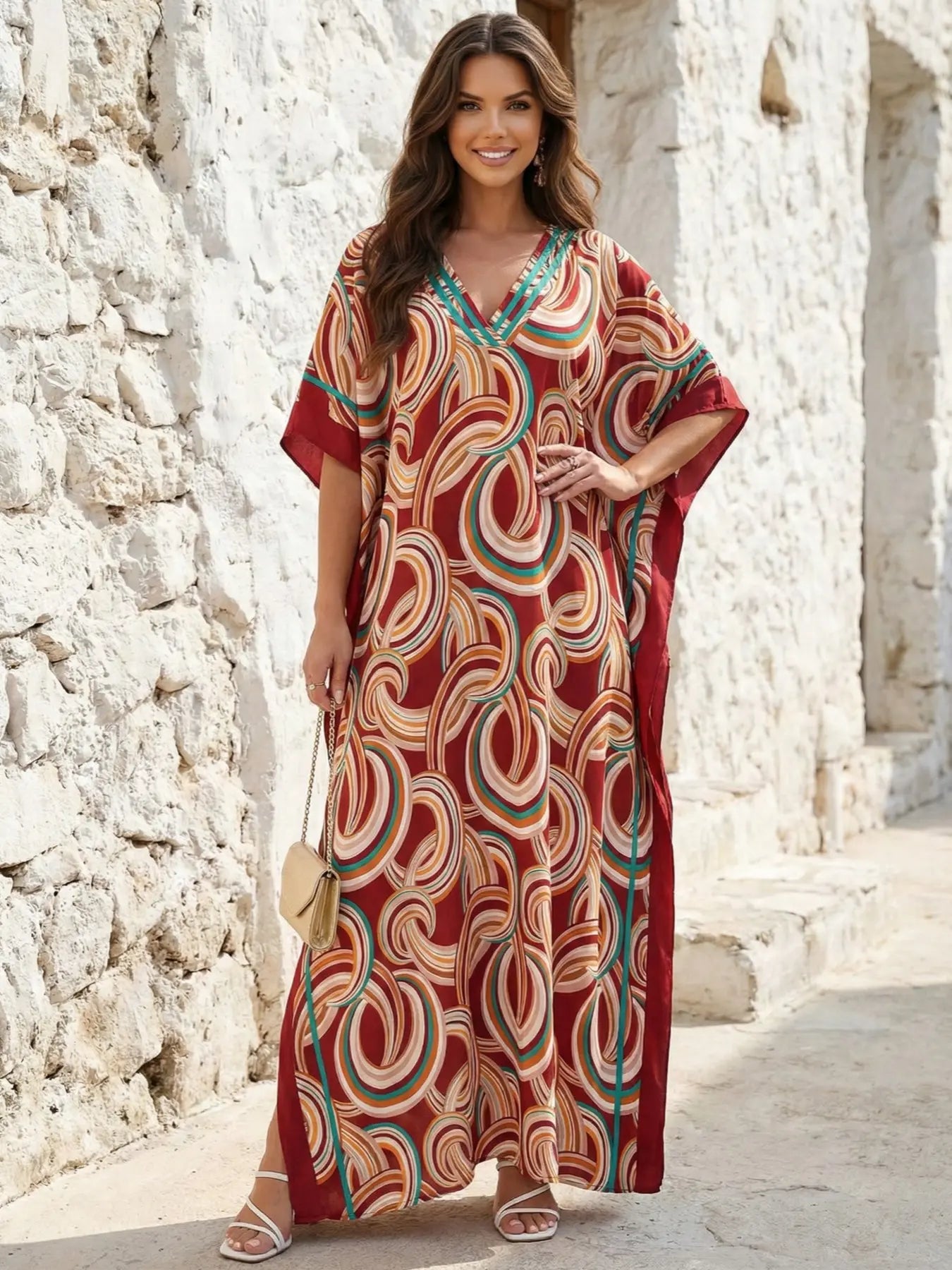 EDOLYNSA Leopard kaftans for woman caftan beach printing Moo Moo Dress casual cover up Bohemian daily wear Soft Homewear vacation party long dress lounge wear Q1615