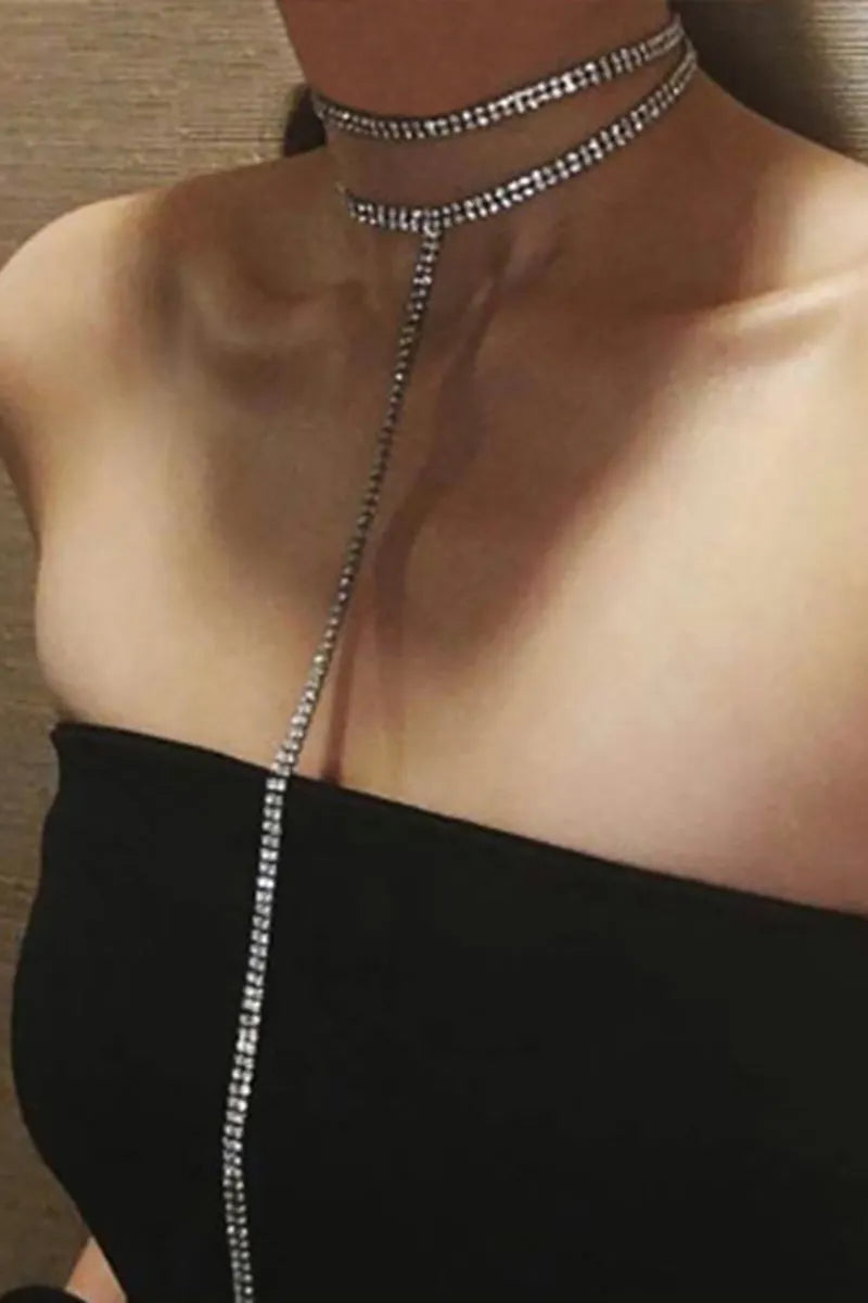 Rhinestone Layered Party Long Choker Necklace
