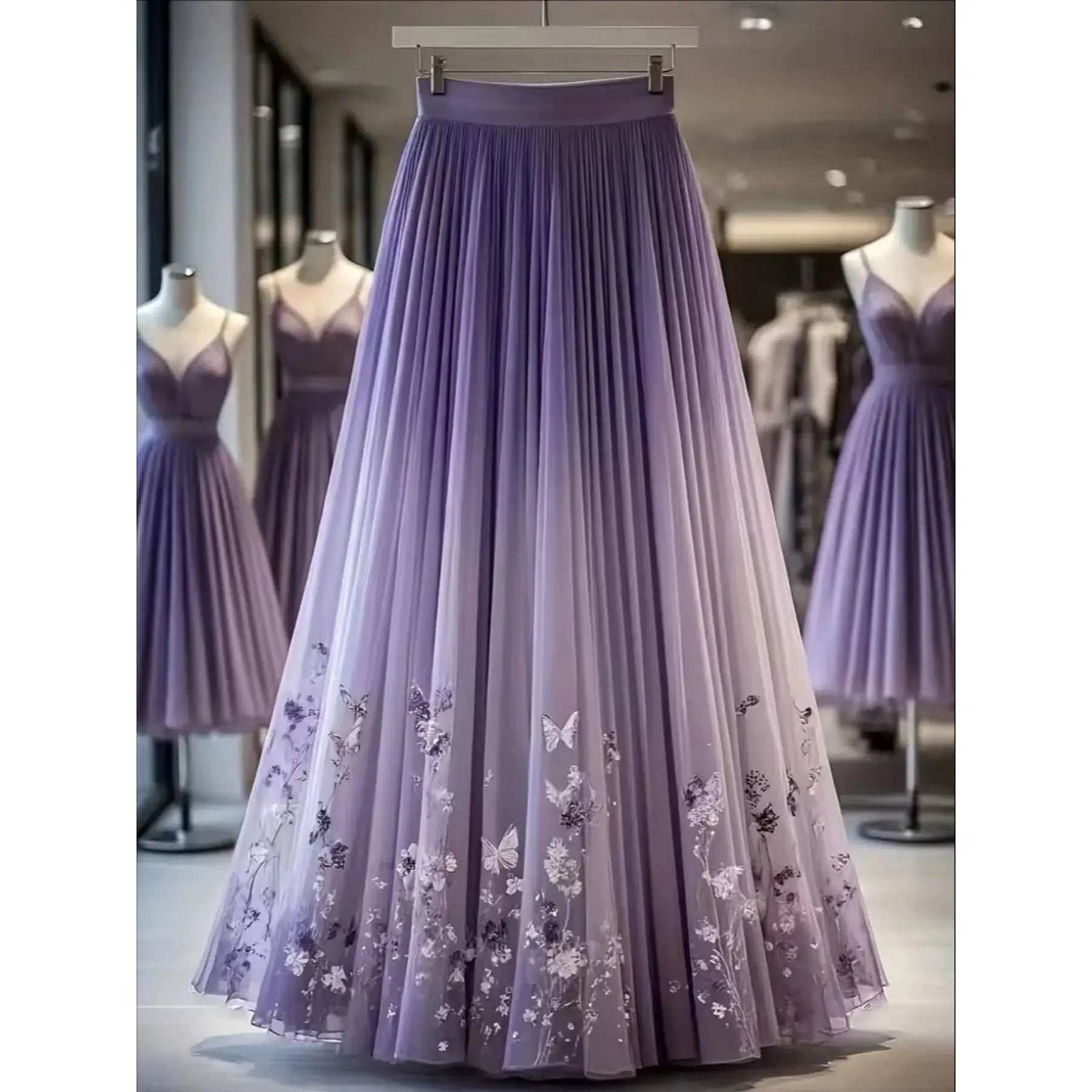 Elegant Floral Pattern Mesh Long Fitted Skirt, Women's Fashion Clothing, Perfect for Parties & Special Occasions