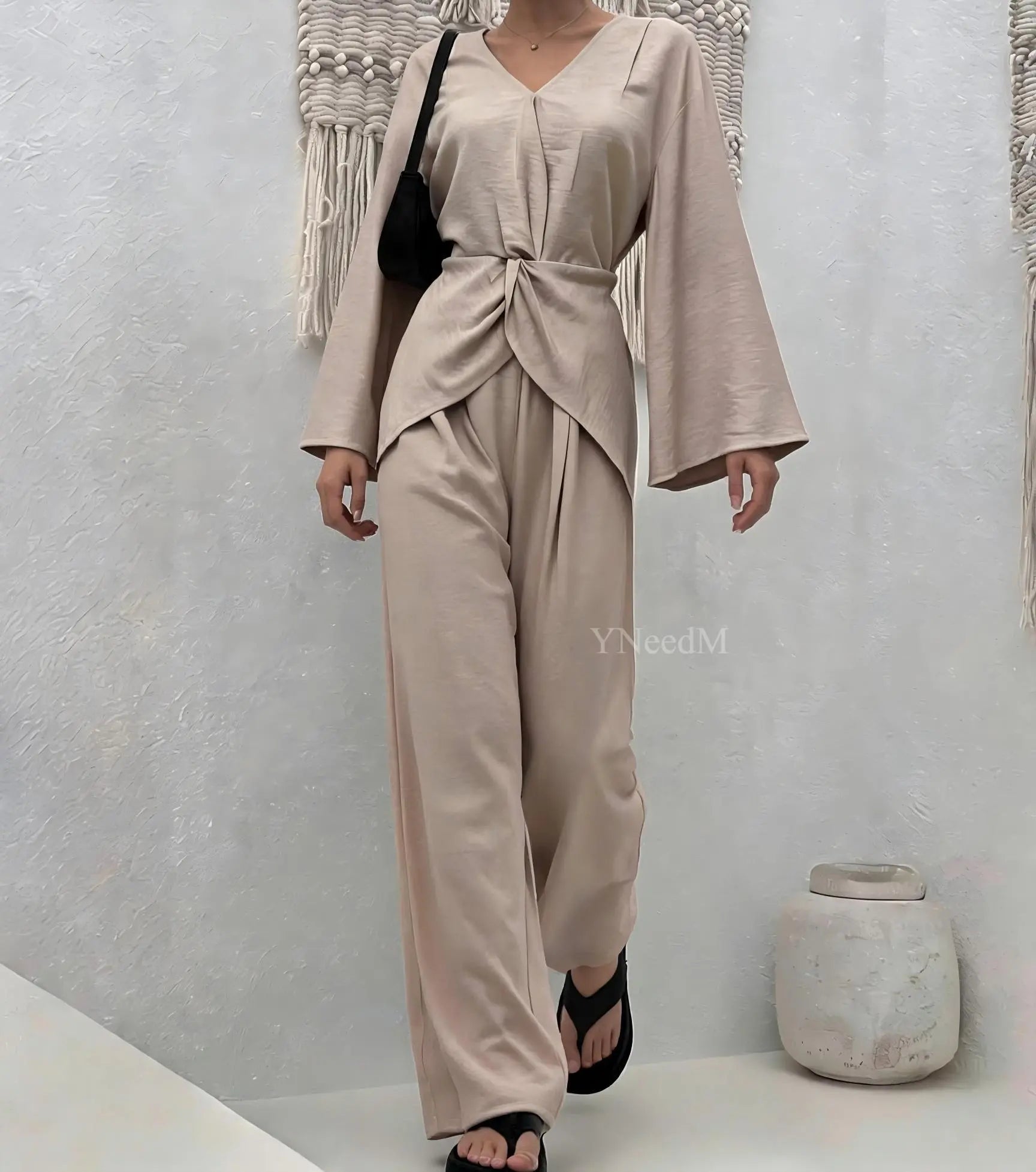 YNeedM Twisted Knot Waist Two Piece Modest Co Ord Set US One Size 2-8