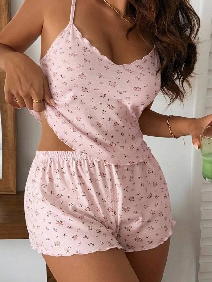 DAZY Women's Ditsy Floral Camisole And Shorts Pajama Set Summer