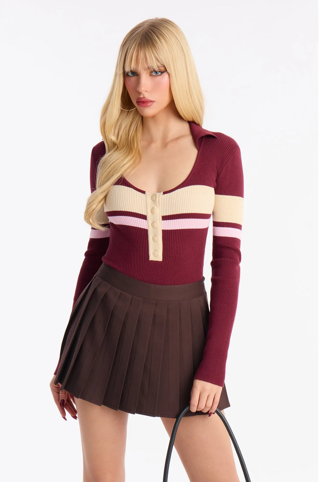 Love and Lattes Stripe Bodysuit - Brown