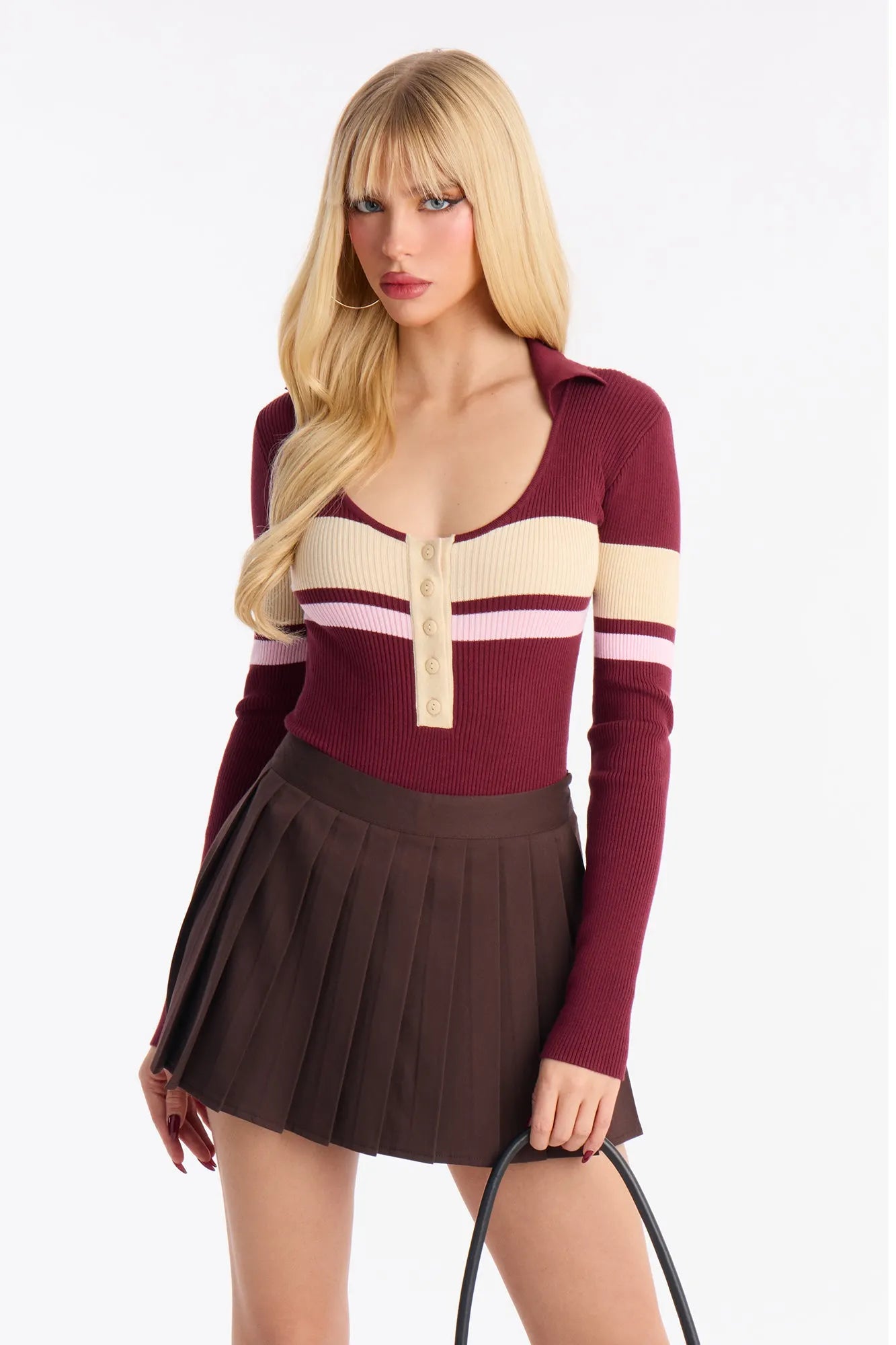 Love and Lattes Stripe Bodysuit - Brown