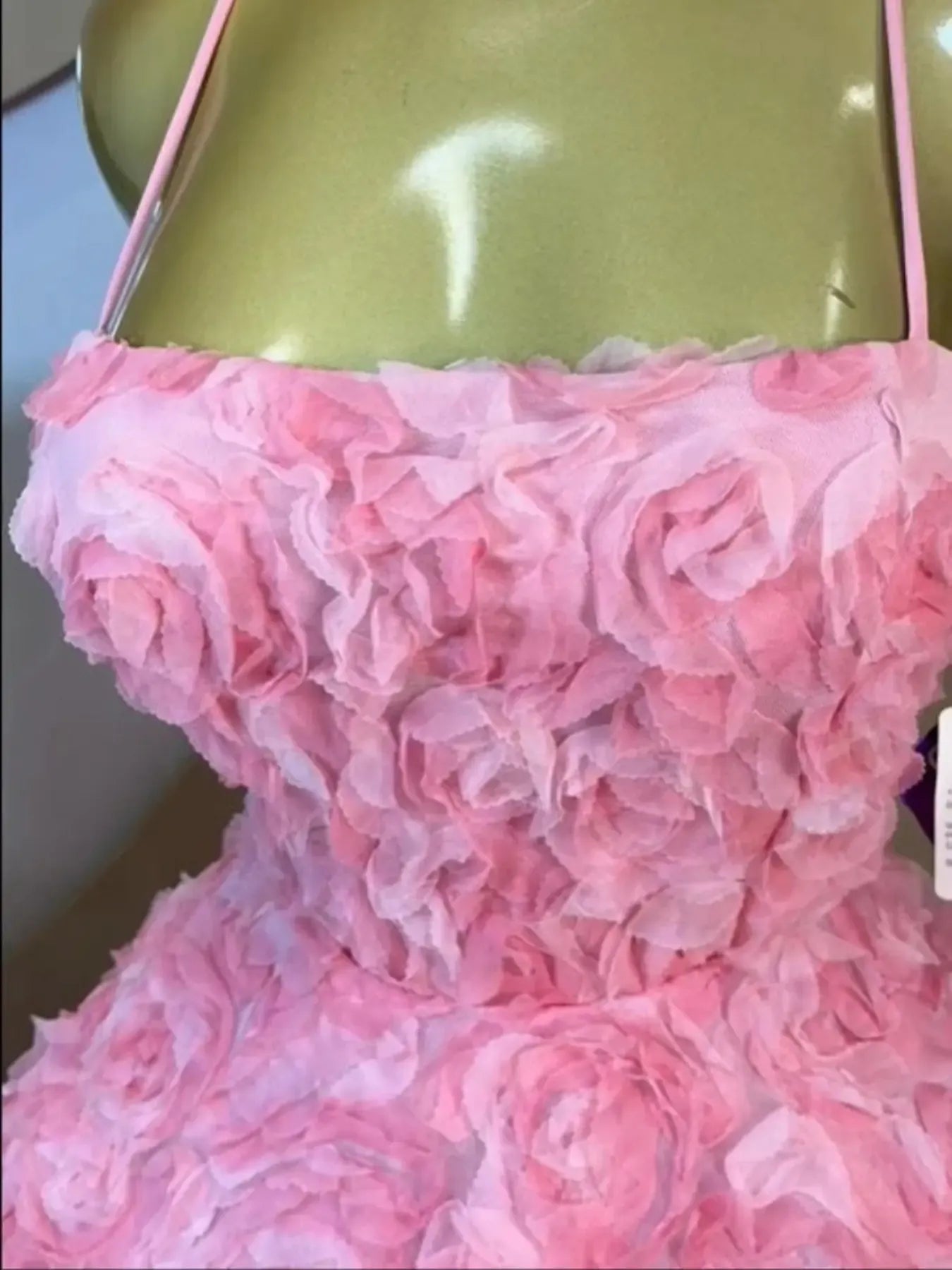 Women's Rose Floral Woven Spaghetti Strap Backless Sleeveless Dress, Formal A-Line Dress, Birthday Party Gown, Backless Evening Gown, Aesthetic Backless Dress