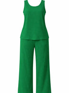 Women's Plus Size Matching Two-Piece Set: Sleeveless Tank Top and Wide Leg Pants, Loose Fit, Summer Vacation, Comfortable and Stylish