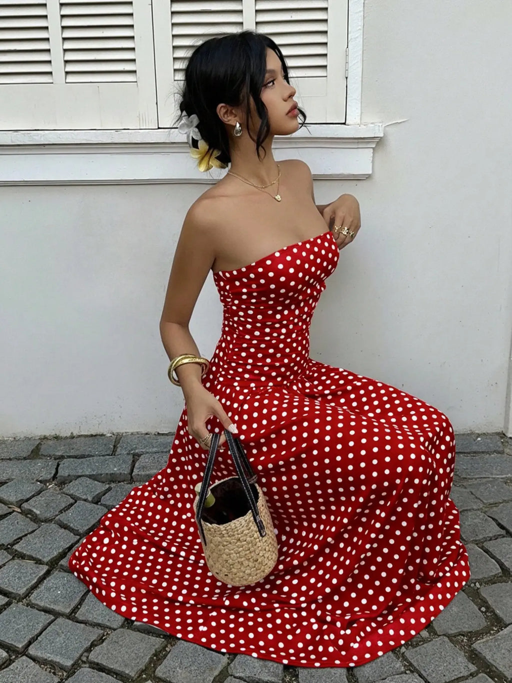 Women's Polka Dot Printed Ruched Waist Sleeveless Halter Dress, Elegant All Season Fashion, Perfect for Casual Wear, Stylish and Comfortable, Casual Fashion Chic, Casual Chic Outfit